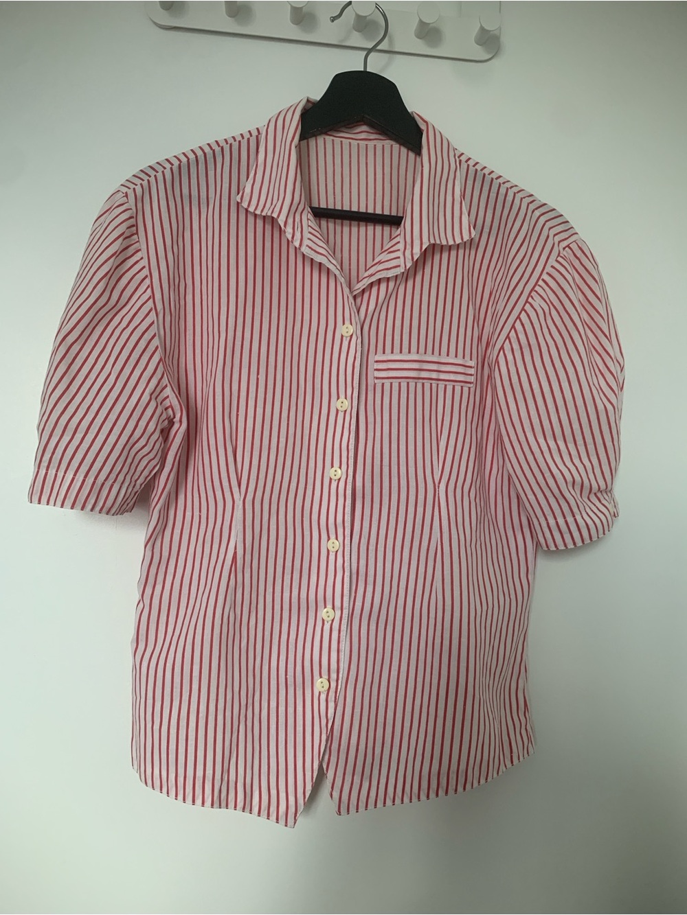Vintage Red Striped Puff-Sleeve Blouse